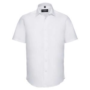 Russell Collection Mens Easy-Care Fitted Short-Sleeved Shirt / White